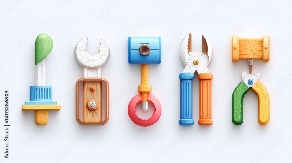 Poster engineering tool icon set concept. a collection of colorful engineering tools arranged on a white ba