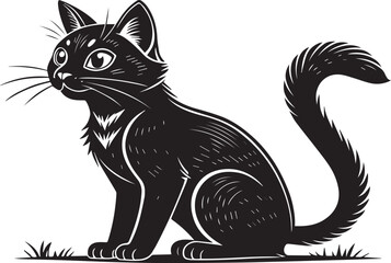 International Cat day, clip art, line art, silhouette art, Image, illustration, using solid black color and white background