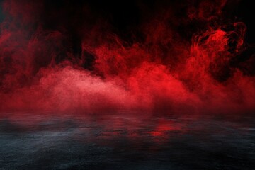 Red and black colored smoke appearing above dark reflective surface