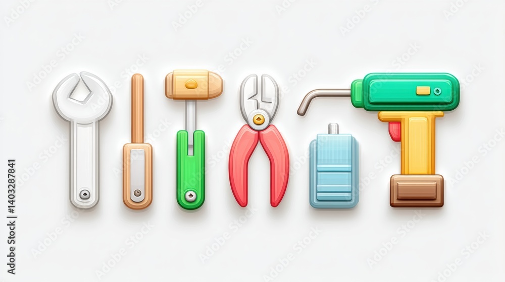 Poster engineering tool icon set concept. a collection of professional engineering tools and icons long tit