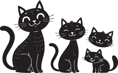 Obraz premium International Cat day, National cat day clip art, line art, silhouette art, Image, illustration, using solid black color and white background