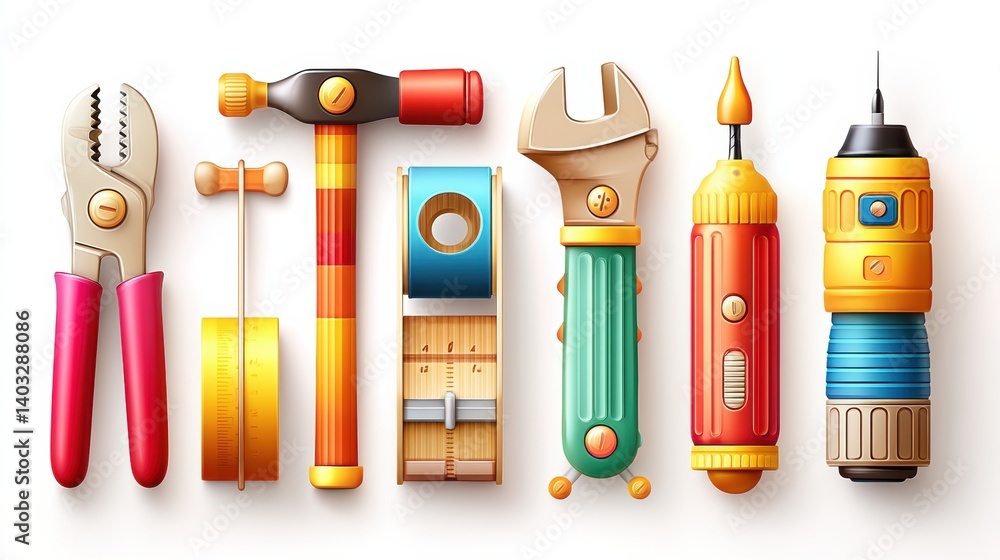 Poster engineering tool icon set concept. a set of detailed engineering tool icons
