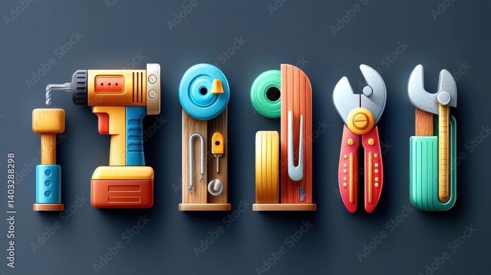 Poster engineering tool icon set concept. a set of modern colorful engineering tools and icons