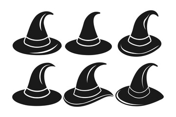 black witch hats in different perspectives, suitable for Halloween or magical themes