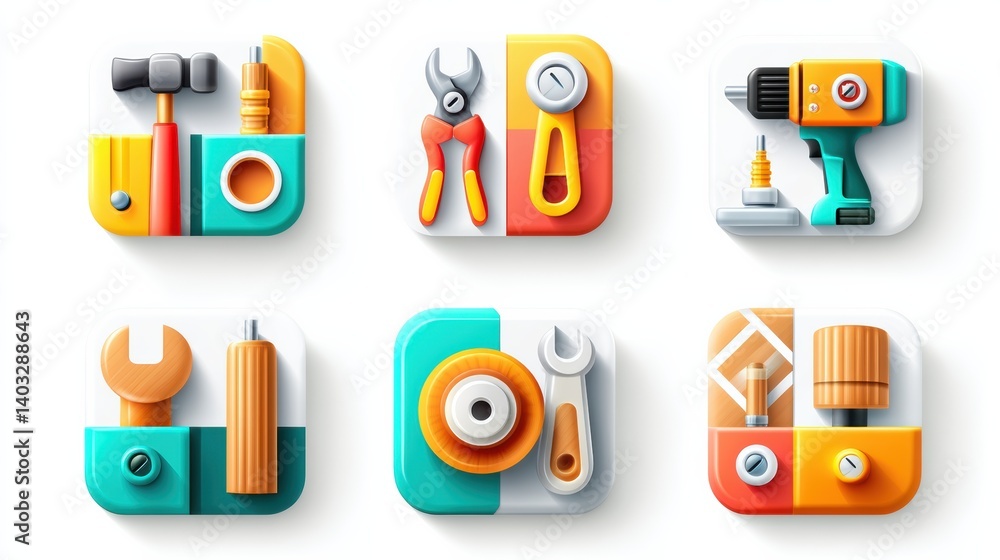 Poster engineering tool icon set concept. a set of modern engineering tool icons long title a collection of