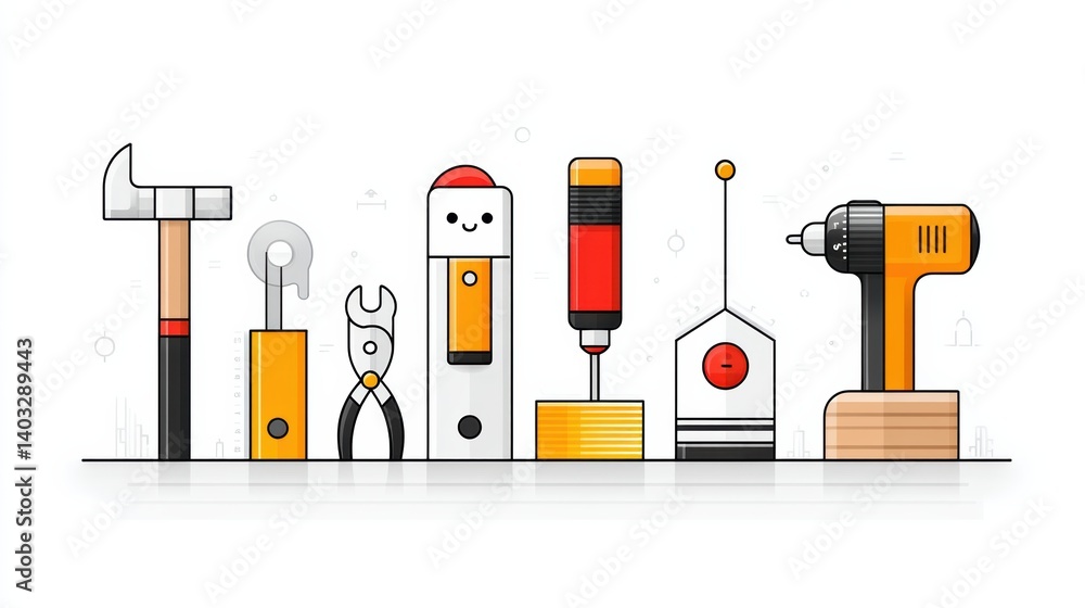 Poster engineering tool icon set concept. a set of six modern engineering tool icons long title a collectio