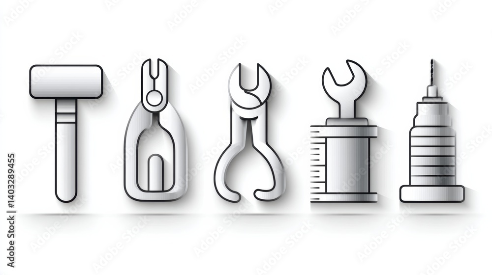 Poster engineering tool icon set concept. a set of six modern engineering tool icons long title a collectio