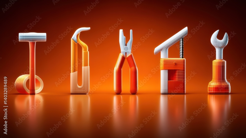 Poster engineering tool icon set concept. a set of six modern engineering tool icons long title a collectio