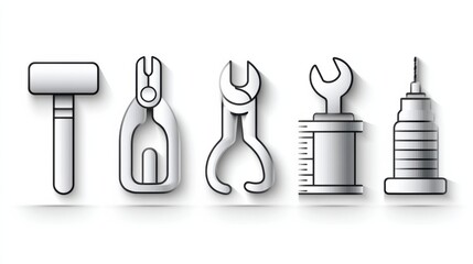Engineering tool icon set concept. A set of six modern engineering tool icons long title A collection of stylized icons representing common engineering and mechanical tools including