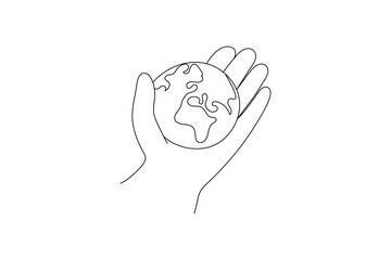Globe of the Earth one line art planet minimalist design on white background hand drawn vector illustration

