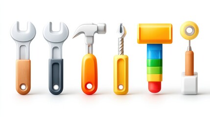 Engineering tool icon set concept. An assortment of engineering tool icons in vibrant orange and grey tones