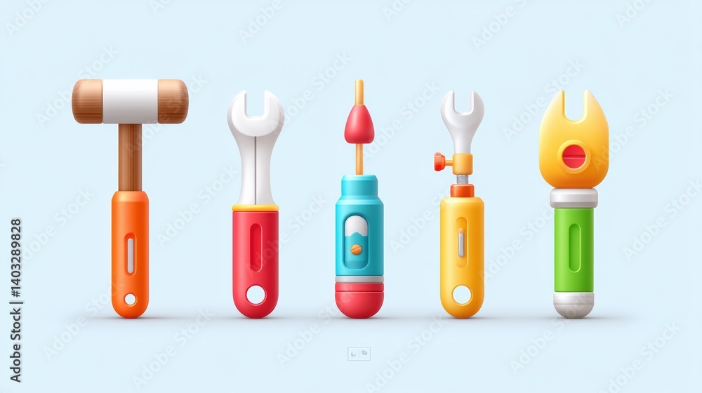 Poster engineering tool icon set concept. clean and simple engineering tool icon set with hammer pliers and