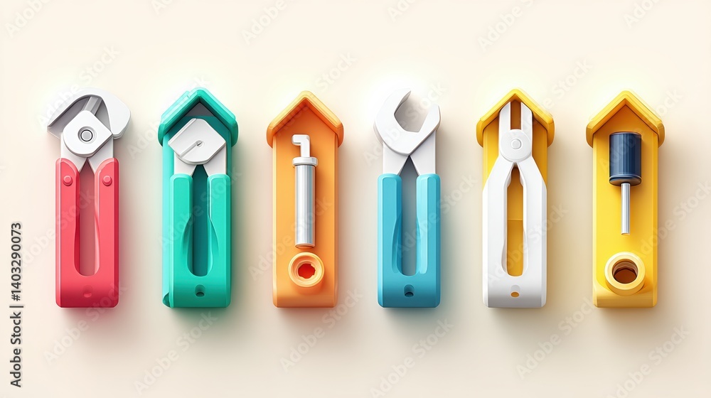 Poster engineering tool icon set concept. colorful set of engineering tools icons