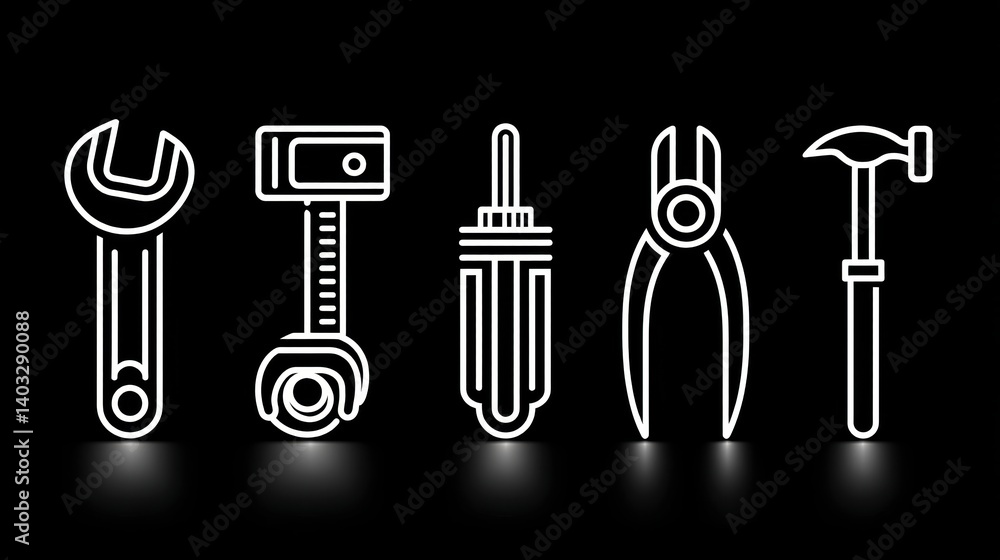 Poster engineering tool icon set concept. engineering tool icon set featuring six essential tools