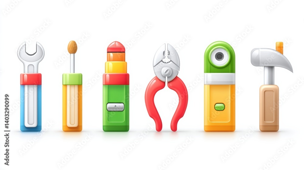 Poster engineering tool icon set concept. engineering tool icon set featuring six tools