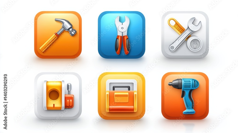 Poster engineering tool icon set concept. engineering tools icon set