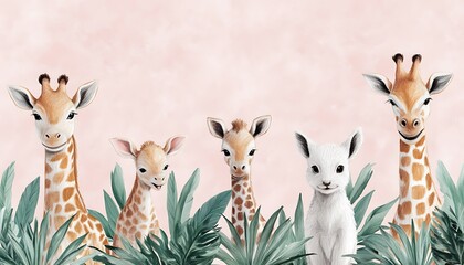 Adorable Giraffe Family and Baby in Lush Foliage