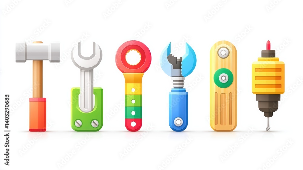 Poster engineering tool icon set concept. flat design engineering tool icons set