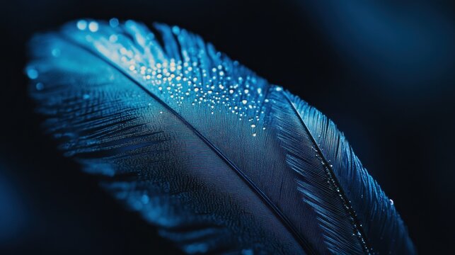 Blue Feather with Dew Drops