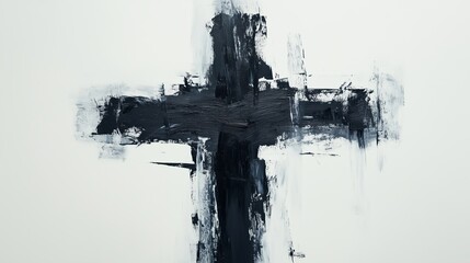 Cross, brush feel, white background. Minimalism.