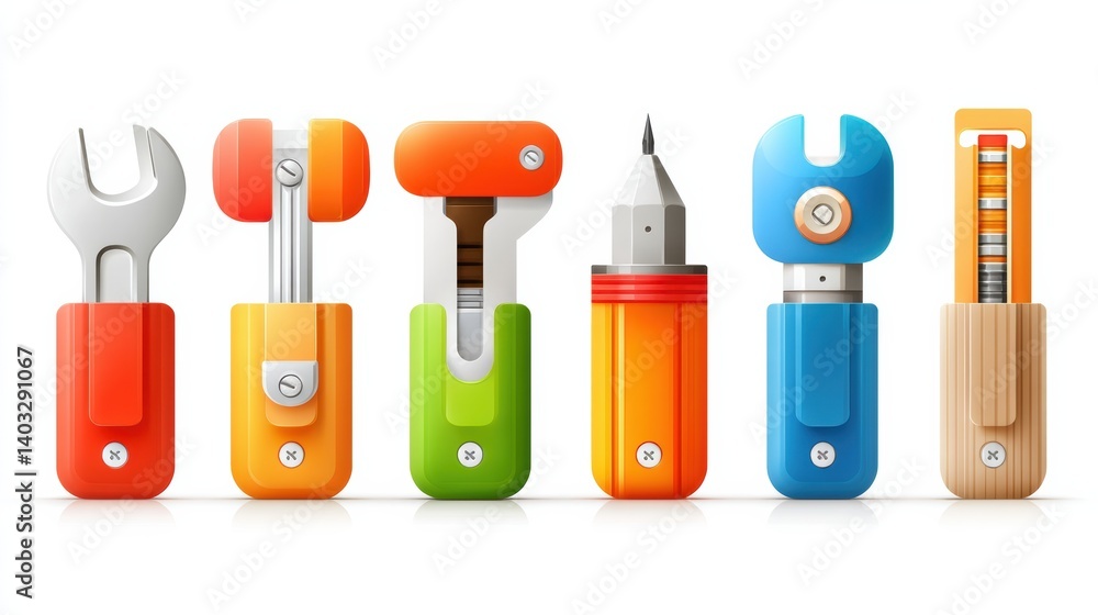 Aufkleber engineering tool icon set concept. flat design icon set of six essential engineering tools