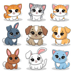 Fototapeta premium Adorable Animated Animals with Big Expressive Eyes