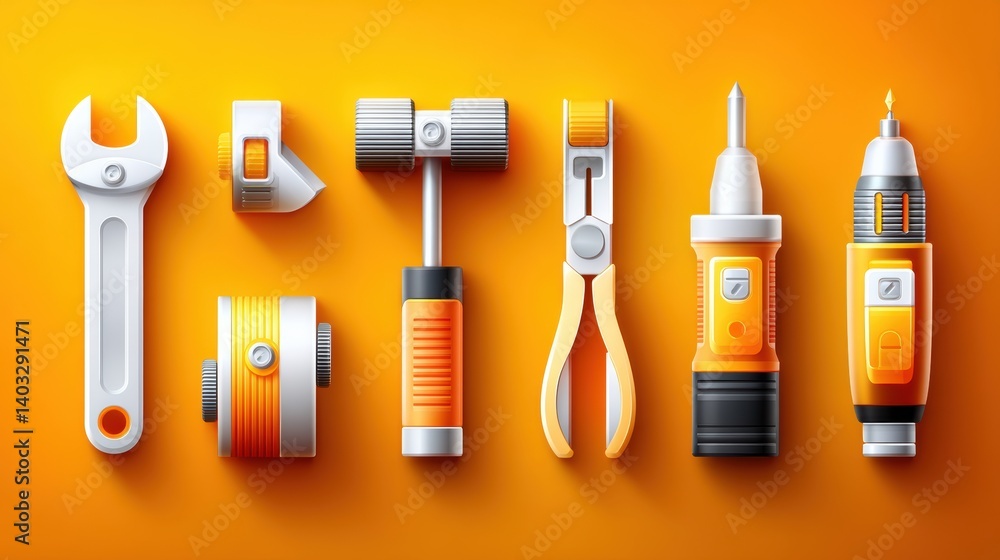 Poster engineering tool icon set concept. flat design icon set of six essential engineering tools