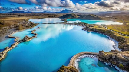 Aerial view of a stunning blue lagoon in Iceland with hot springs, turquoise waters