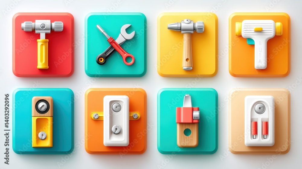 Poster engineering tool icon set concept. set of colorful engineering tool icons