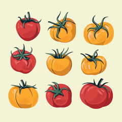 Vibrant Red and Yellow Tomatoes in Grid Arrangement