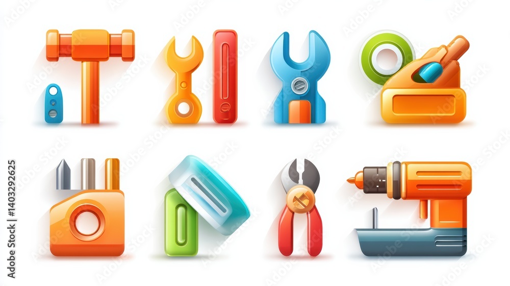 Poster engineering tool icon set concept. set of engineering tool icons including hammer wrench and screwdr