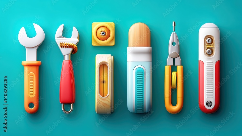 Poster engineering tool icon set concept. set of engineering tools and icons
