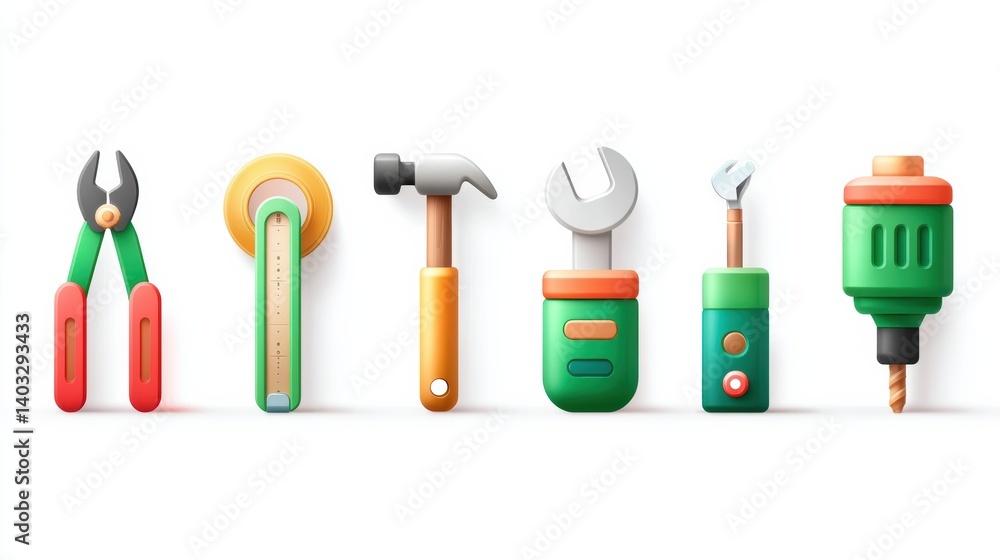 Poster engineering tool icon set concept. set of engineering tools icons including pliers tape measure and 