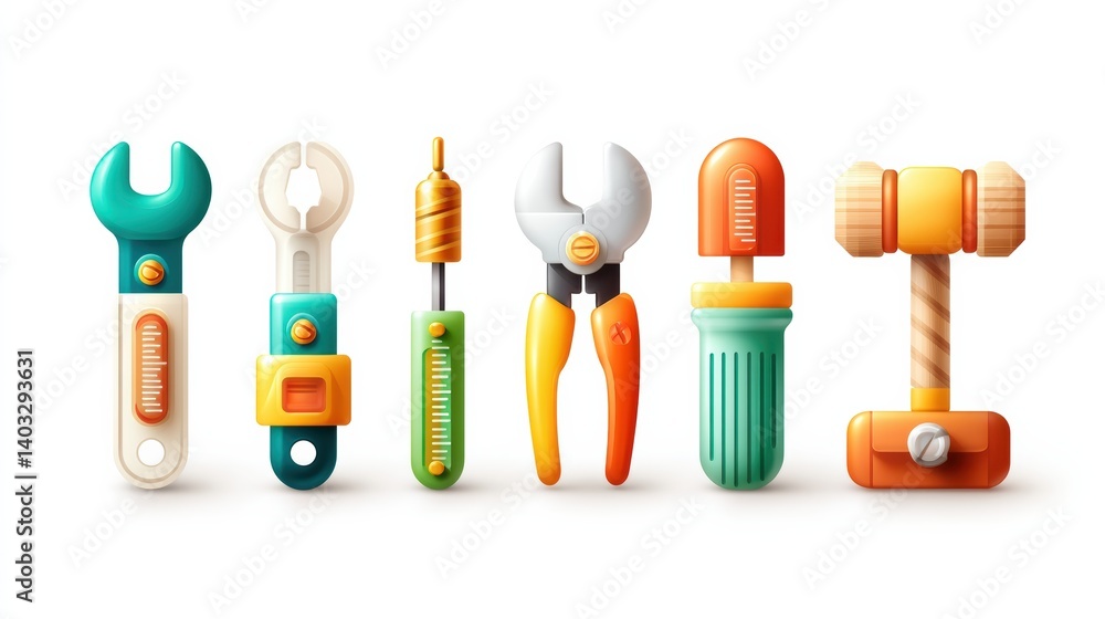 Poster engineering tool icon set concept. set of flat engineering tool icons