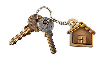 House Keys with Decorative Keychain on White Background