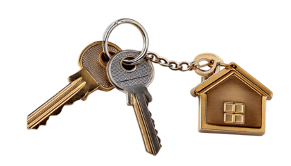 House Keys with Decorative Keychain on White Background