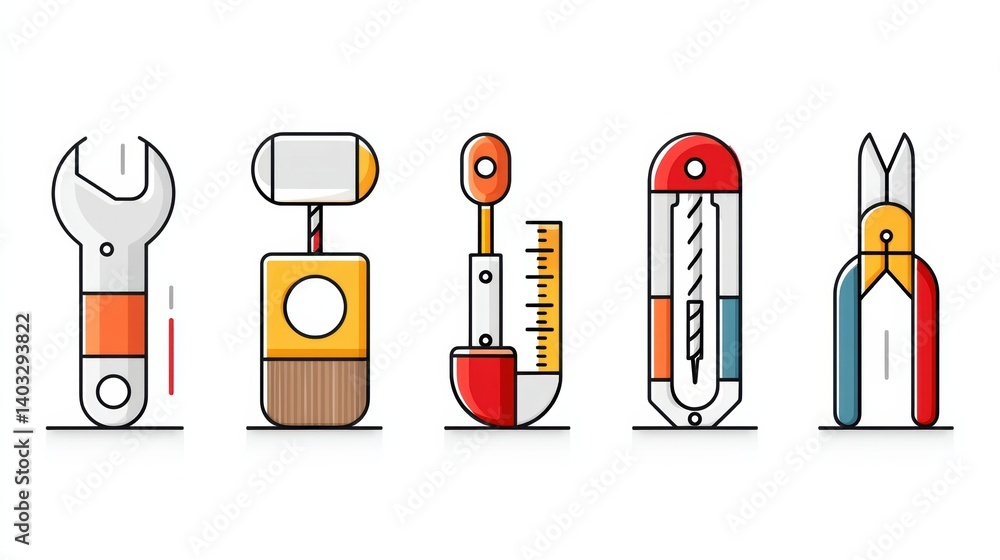 Poster engineering tool icon set concept. set of six clean and simple engineering tools icons