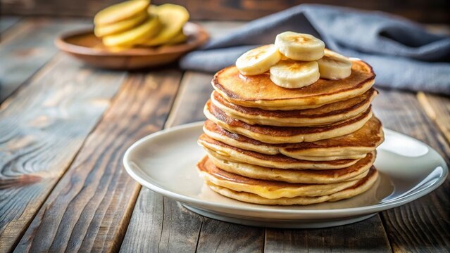 Delicious and healthy banana protein pancakes on a plate, wholesome breakfast , wellness