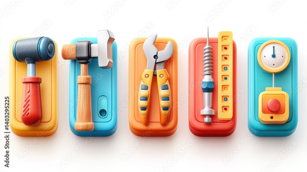 Poster engineering tool icon set concept. set of six engineering tool icons