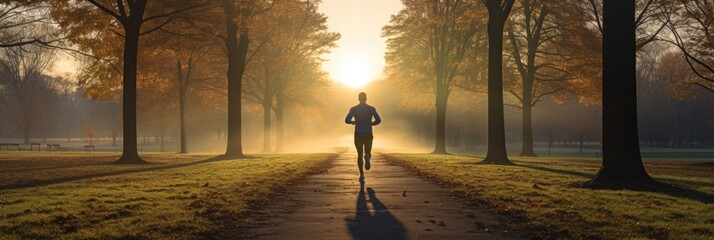 a guy is running in the park