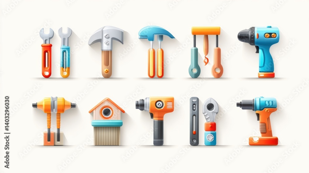Poster engineering tool icon set concept. simple flat design icon set for engineering tools