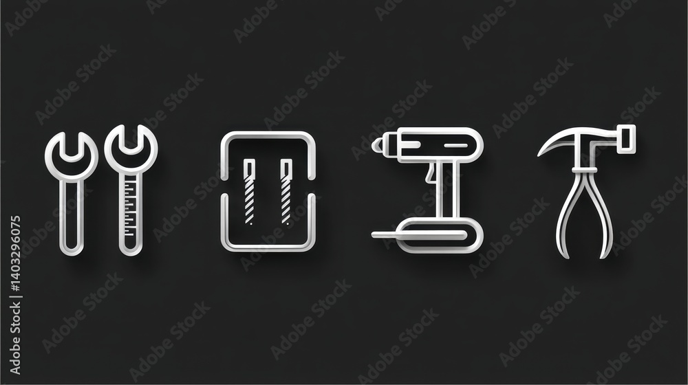 Poster engineering tool icon set concept. simple professional engineering tool icon set