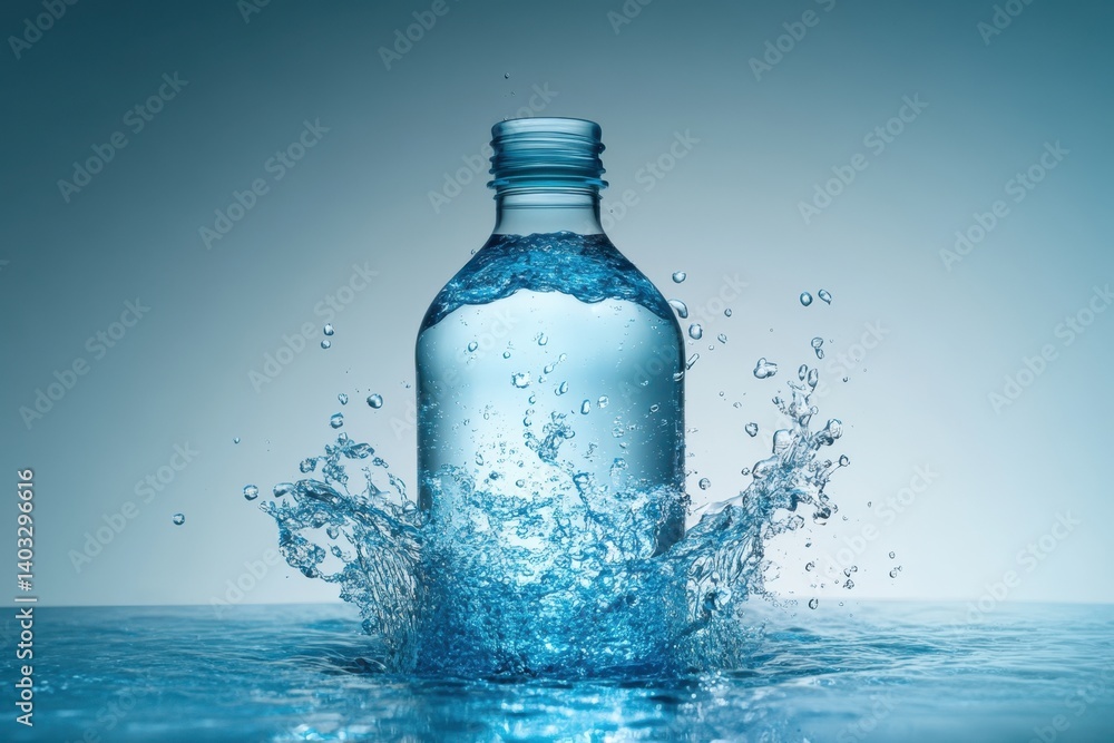 Poster water splash from a bottle captures the essence of freshness in a calming setting