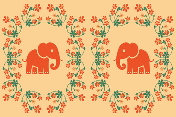 Beautiful Thailand,elephants pattern,floral,thai pattern,seamless,Traditional,ethnic,fabric pattern for textiles,rugs, wallpaper,clothing, sarong,batik,print,background,illustration,vector