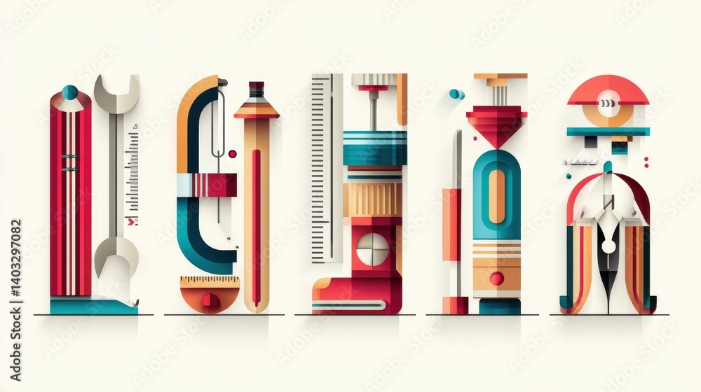 Poster engineering tool icon set concept. six engineering tool icons in a modern flat style