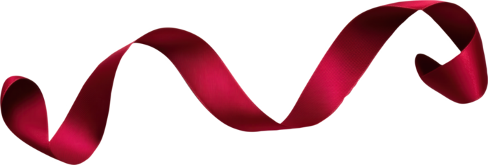 Burgundy ribbon swirled on transparent background