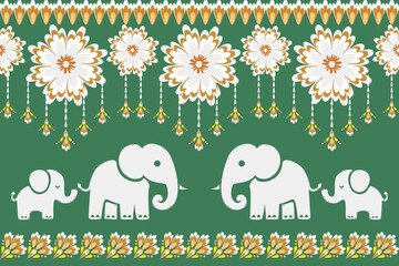 Beautiful Thailand,elephants pattern,floral,thai pattern,seamless,Traditional,ethnic,fabric pattern for textiles,rugs, wallpaper,clothing, sarong,batik,print,background,illustration,vector