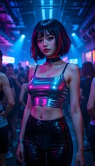 Asian Woman Playing Electric Guitar &ndash; AI Generated Illustration