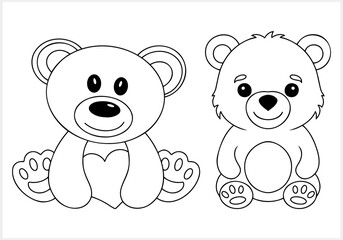 Cartoon bear clipart isolated Animal logo Coloring page book Vector stock illustration