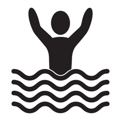 Fototapeta premium Drowning Person Water Distress Symbol, People Drowning for Help Icon Vector, A minimalist design showing a hand reaching out of water, symbolizing help, vector illustration